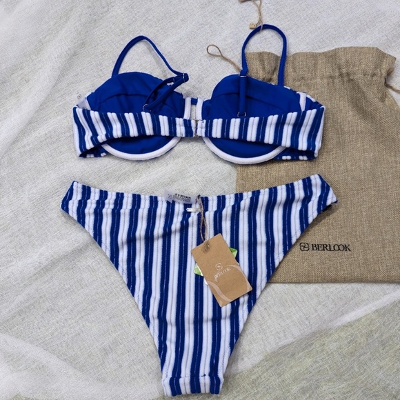 Berlook Striped Blue and White Bikini Set - Picture 3 of 3
